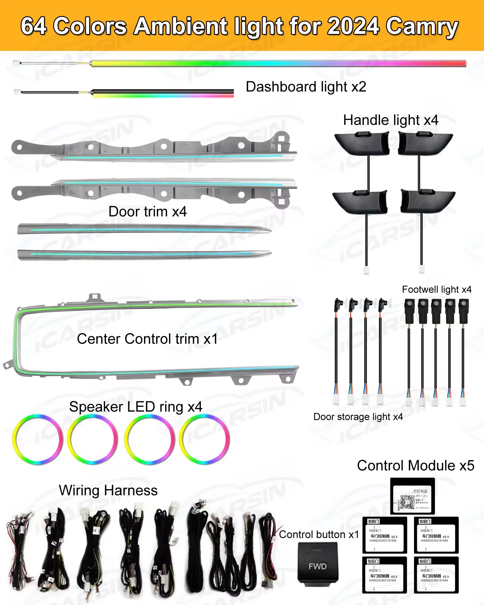 ICarsin ترقية سيمفونية Led سيارة الإضاءة المحيطة الداخلية لتويوتا كامري 2024 جو قطاع اكسسوارات الديكور #2