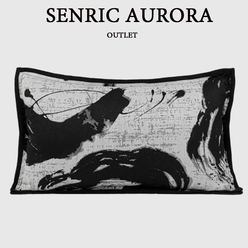 Luxury Cushion Cover With Ink Wash Brush Strokes Chinese Style Waist Pillow Case 30x50cm For Home Hotel Sofa Bed