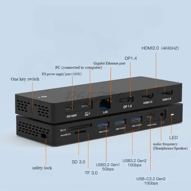 Type-C Docking Station Dual HDMI+DP High-definition 4k60Hz Multi Screen Display 10Gbps Splitter Hub Docking Station