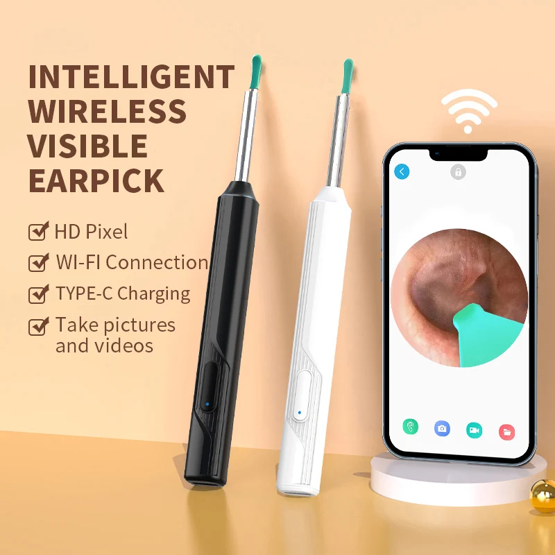 Smart Visual Ear Cleaner, cuidados de saúde, remoção de cera, IP67 impermeável, otoscópio, Wi-Fi, endoscópio, HD1080P, 3,5mm