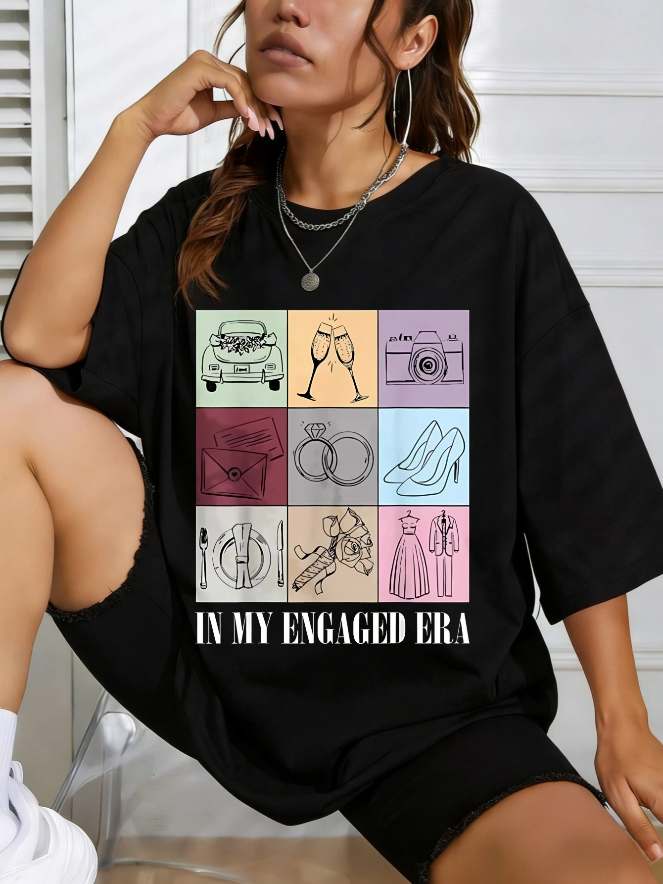 

Women Oversized Cotton T Shirts In My Engaged Era Graphic Printed Casual Summer Gift For Her