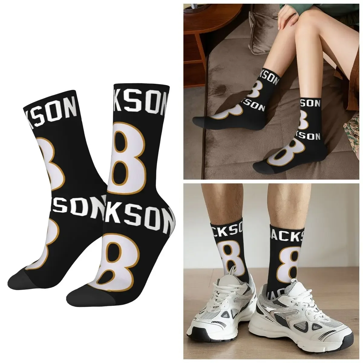 

All Seasons Lamar Jackson Socks Harajuku Sport Middle Tube Socks Casual Stockings for Men Women Valentine's Day Gifts