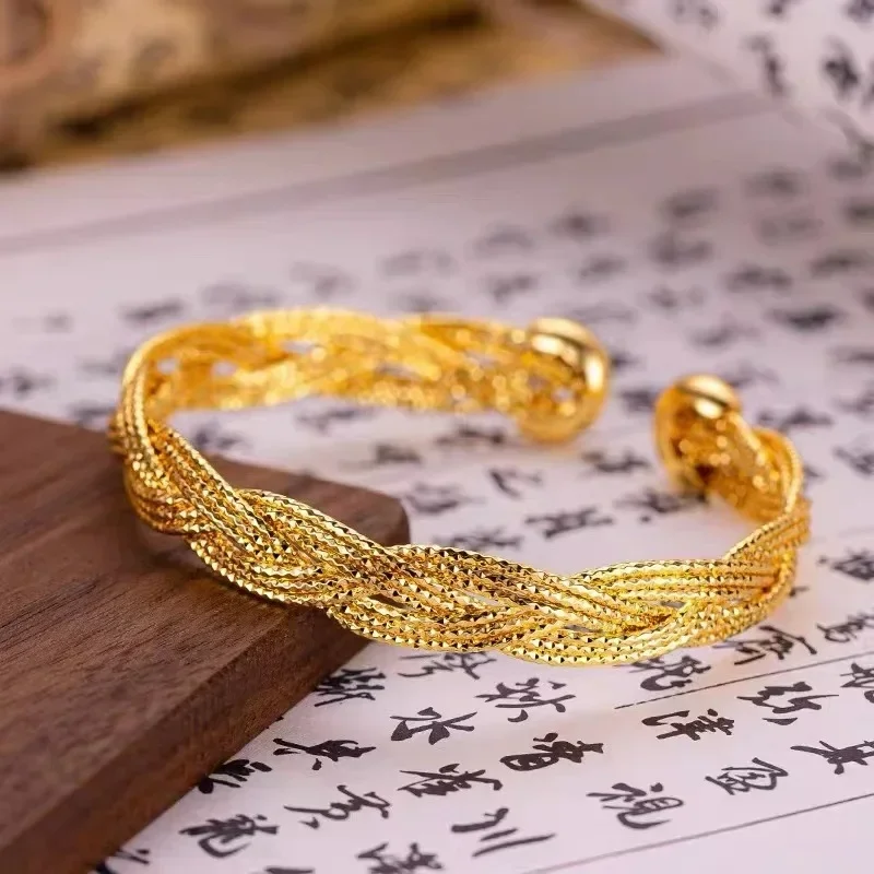 

18K No Demolding Weaving Hemp Rope Real 18k Gold Bangles for Woman High-quality Luxury AU750 Bangles Party Banquet Fine Jewelry