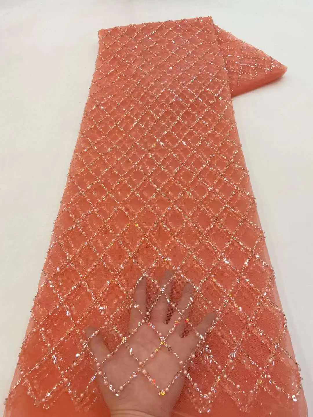 5 Yards Luxus High-End Perlen Stoff schwere Pailletten Stickstoff Mode Französisch Tüll Mesh Spitze Stoff für die Hochzeit