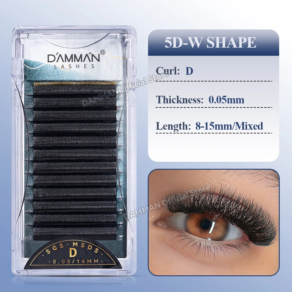 Damman 5D W Shape Eyelashes Extensions D Curl Hand-made Lash Extensions Soft 0.05 8-15mm 5D Lashes Eyelash Extension Supplies