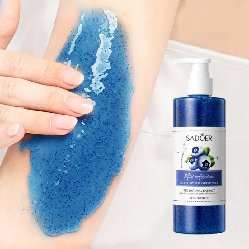 

300ml Blueberry Exfoliating Shower Gel Contains Blueberry Extract, Fine Scrub Particles Deeply Cleanse Skin Dirt, Improve Rough Skin, Brighten Skin Tone, Make Skin Clean and Silky, and Emit a Pleasant Fragrance