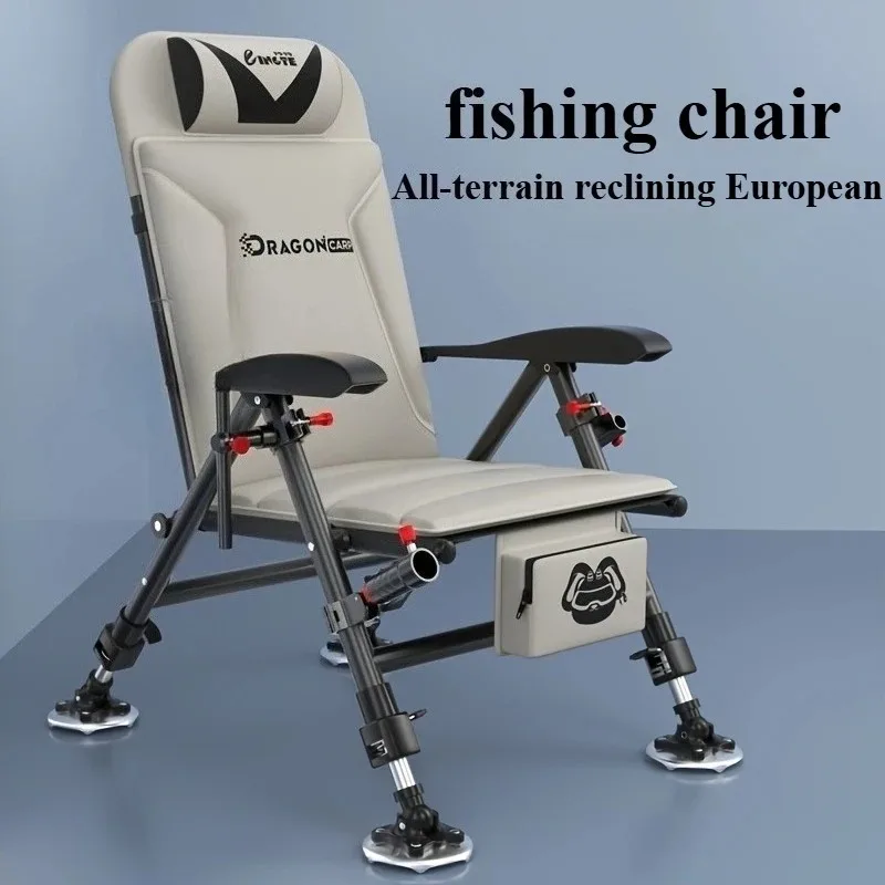 Folding Fishing Chair Reclining with Headrest Adjustable Extending Legs for Fishing Camping Picnics Sporting Events