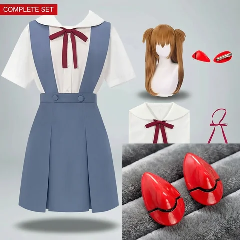 Rei Ayanami Cosplay Costume Asuka Langley Soryu Cosplay  Women School Uniform Dresses Wig Hair Clips Halloween Loli Clothing