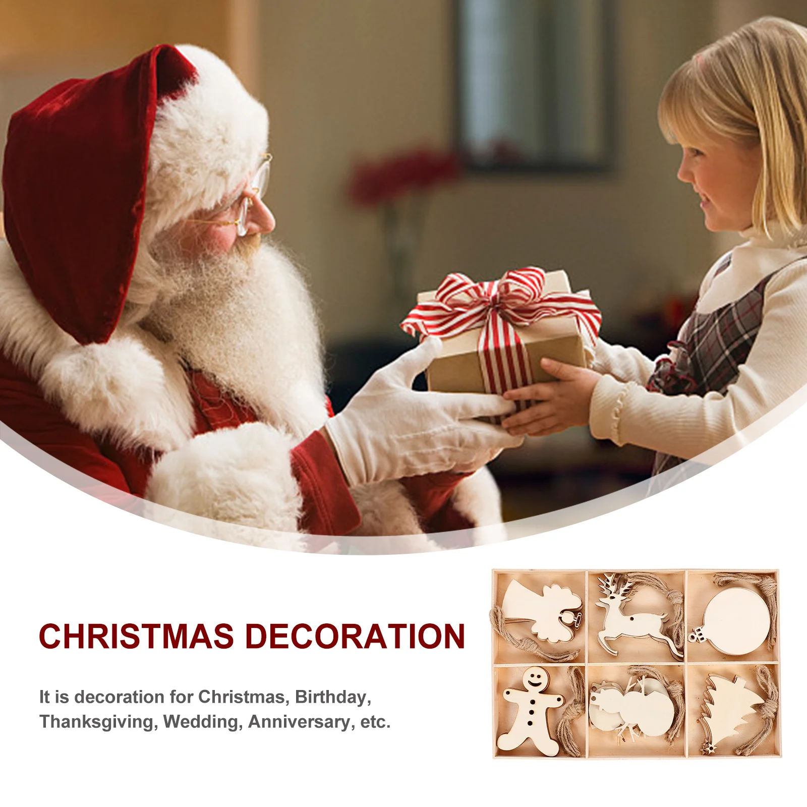 

30Pcs Wooden Christmas Hanging Decorations DIY Craft Chips Small Pendants Angel Deer Snowman Tree for Xmas Ornaments