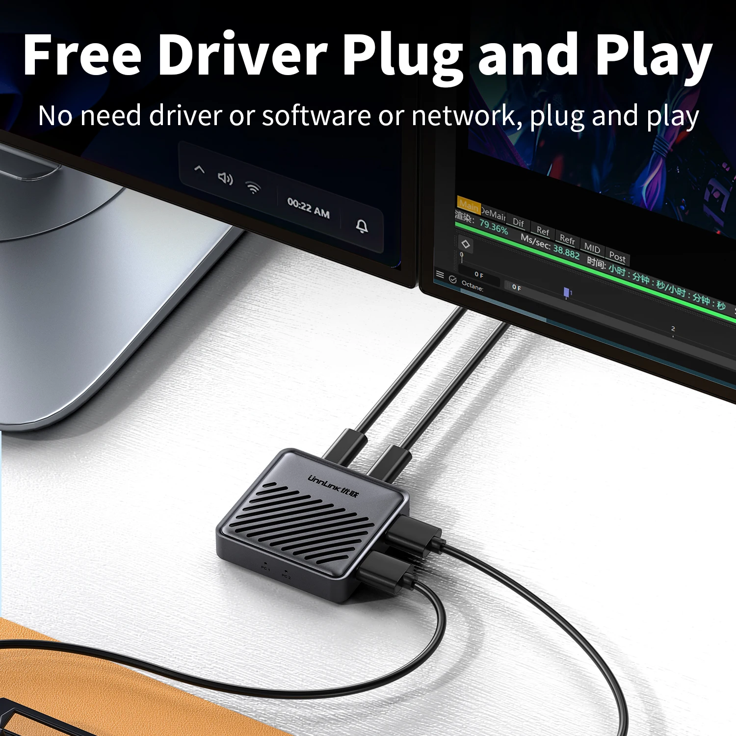 Unnlink شاشة متقاطعة لفرسال الماوس بدون حدود، أجهزة تبديل USB KVM، تبديل سلس لـ 2 قطعة، لنظام التشغيل Windows Mac Linux