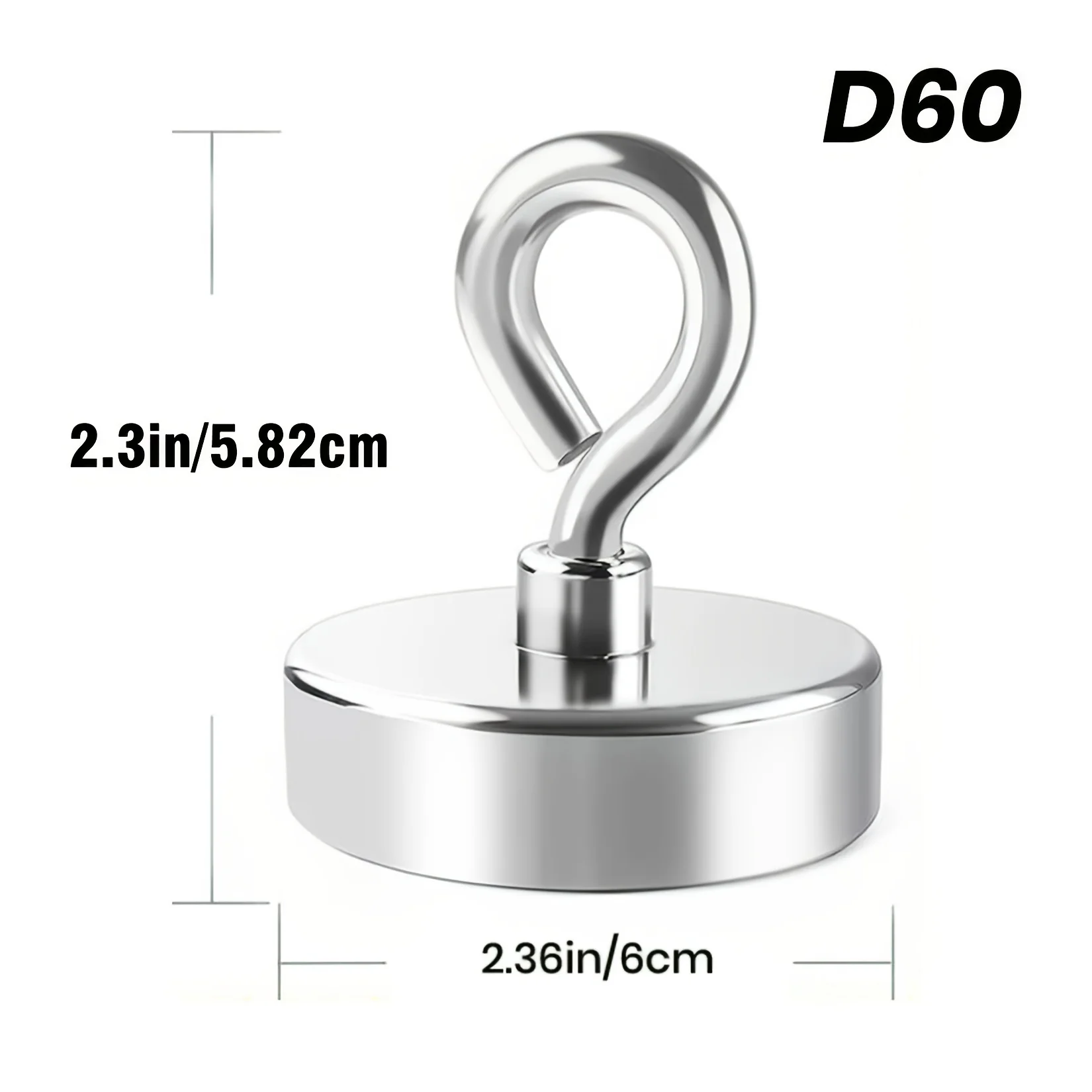 1500LBS Neodymium Fishing Magnets, Rare Earth Magnet with Countersunk Hole Eyebolt Diameter 2.36 Inch(60mm) Magnets Heavy Duty for Retrieving Items in Lake, Beach, Lawn