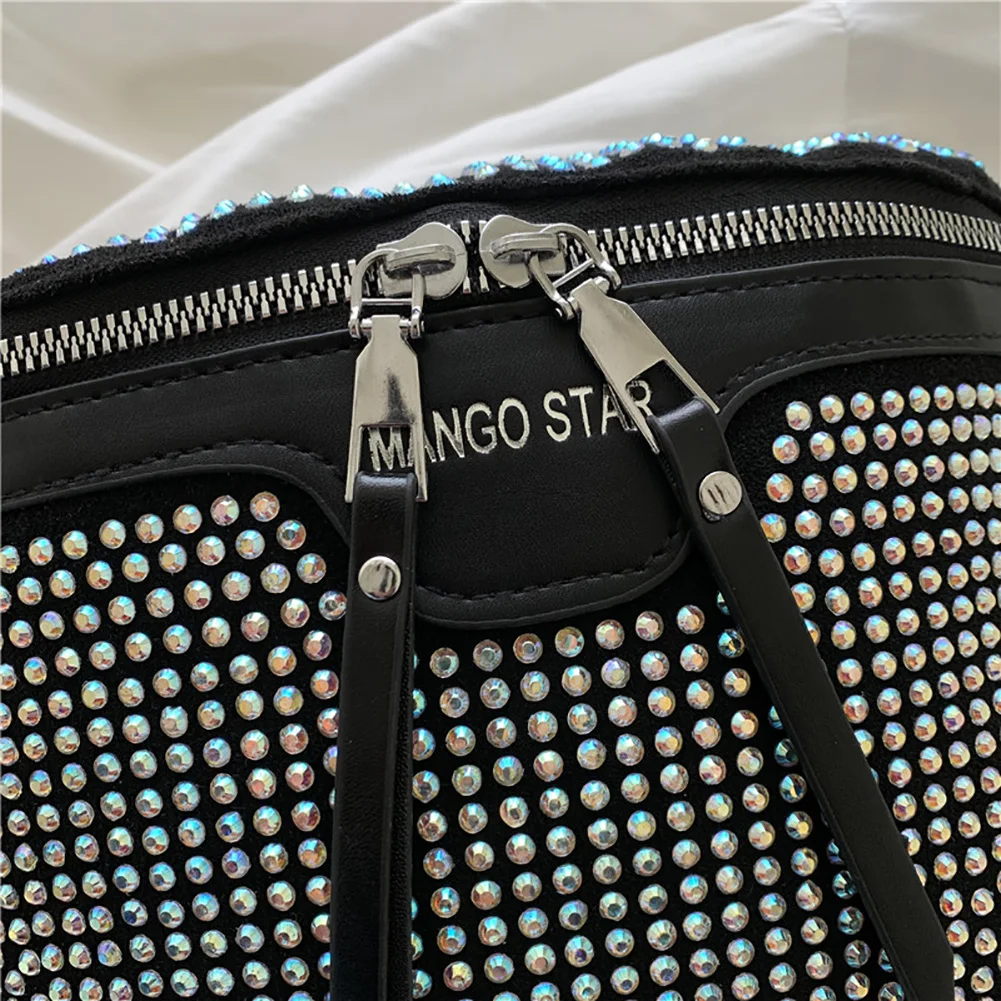 Fashion Rhinestone Waist Belt Bag Women Chest Crossbody Pack PU Bling Fanny Pack