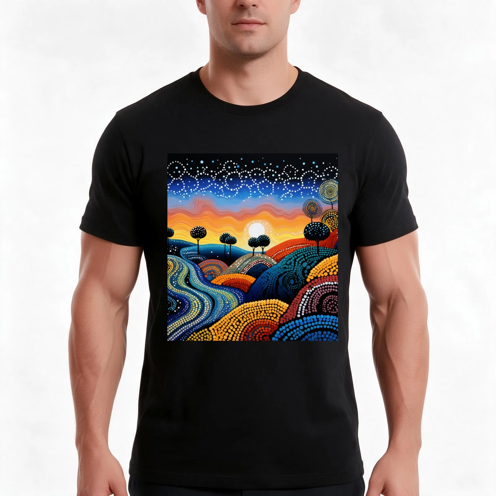 Aboriginal Authentic Art - Perfect Australian Countryside T-Shirt, Summer Casual Cotton Tee, Oversized Streetwear Tops