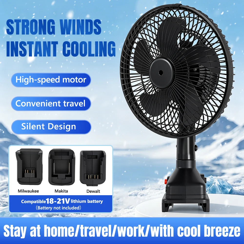 

8In Camping Fan Outdoor Fishing Wireless Desktop Portable Metal Fan Strong Wind Fan For Makita/Dewalt/Milwaukee 18V BatteryPin