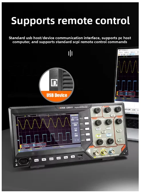 VICT 2 in1 Color Screen 7 Inch Desktop Digital Oscilloscope 100~200MHz Bandwidth Dual-Channel Oscilloscope and Signal generator