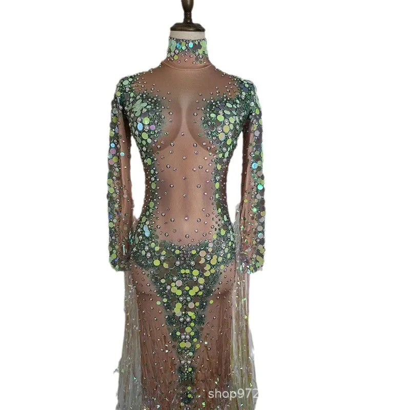 

Mermaid Color Sequins Sexy Perspective Mermaid Performance Costume Drag Queen Nightclub Dancing Personalized Performance Costume