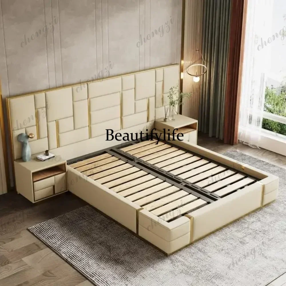 A45 As A Bed King Size Luxury Bedroom Furniture Set Wooden Headboard and Nightstands Lit Deux Place with Double Bed Side Table