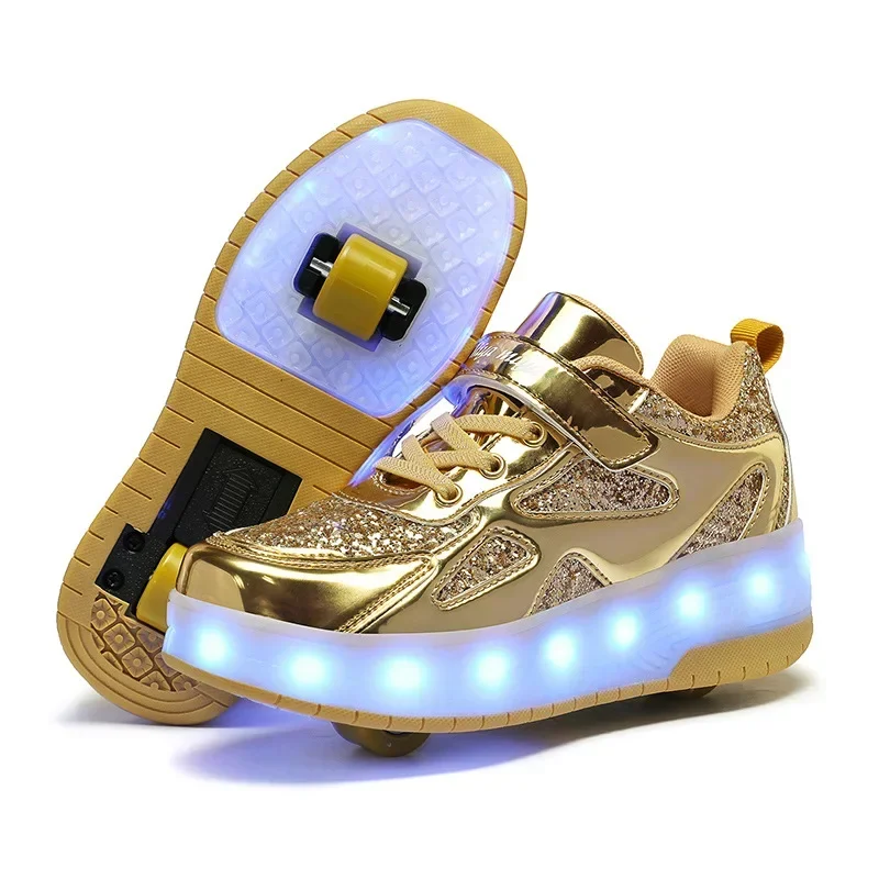 New 2024  Children's Sneakers Men's Girls Roller Skates Ice Skates Wheeled Walking Shoes Casual Footwear