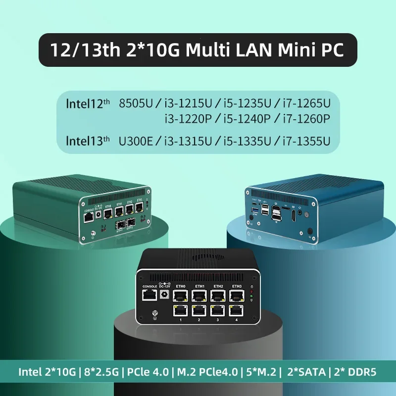 Firewall Router  Core 12th 13th Gen i3 i5 i7 1355U pfSense Desktop Computer 10G SFP 2.5G LAN 2*DDR5 NVMe Industrial Mini PC