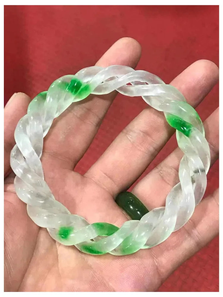 

Natural High Quality Original Ecological Pattern Jade Green Bangles Elegant Jewellery Fengshui Accessories