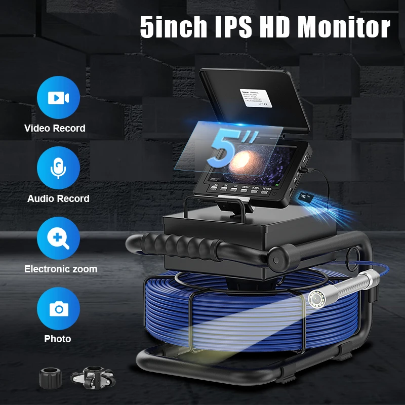 Sewer Inspection Camera 5 Inch IPS 1080P DVR Drain Sewer Inspection Video Recording 20/30/50M Self-Leveling 512HZ Transmitter