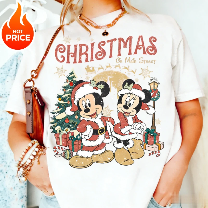 

Christmas Disney Mickey Mouse Boy Girl Summer T-shirt Family Parent-child Wear Oversized Casual Men Women Short Sleeve Tee Top
