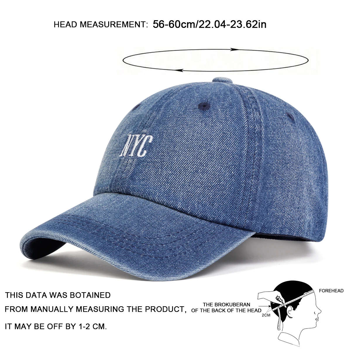 Unisex NYC Embroidery Denim Baseball Caps Spring Autumn Outdoor Adjustable Casual Hats Sunscreen Hat