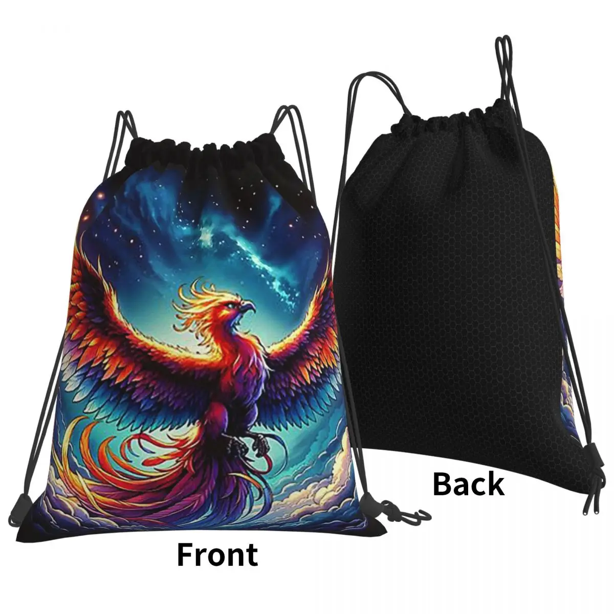 Colorful Majestic Phoenix Backpacks Casual Drawstring Bundle Pocket Sundries Bag Book Bags for Travel School