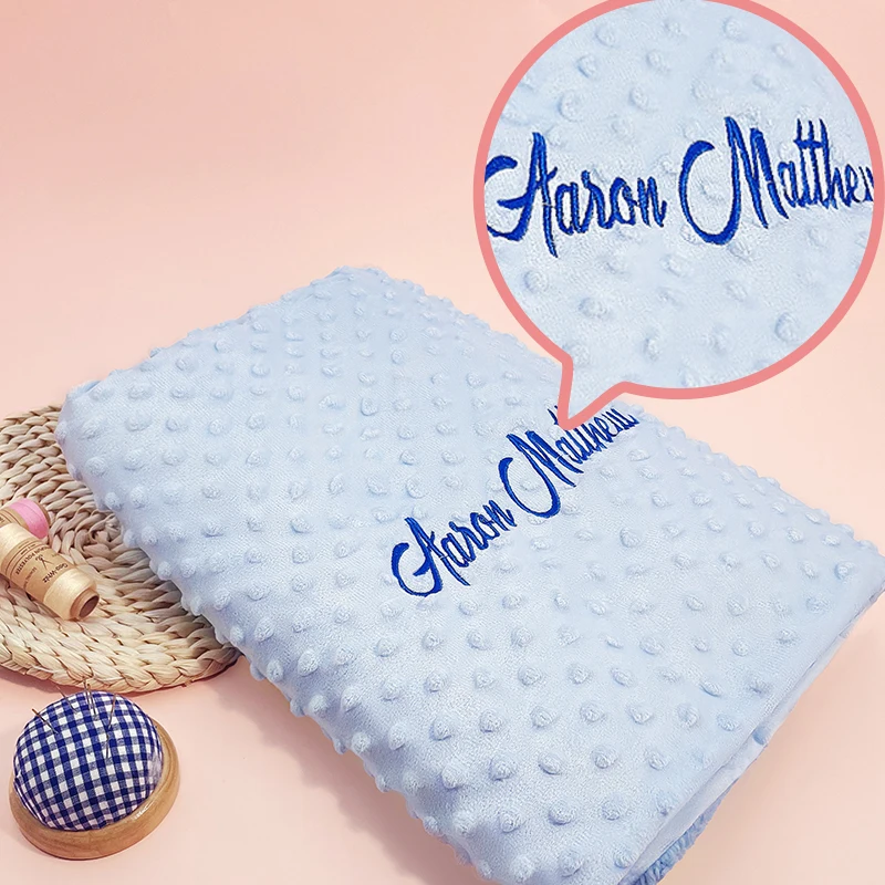 Reversible Minky Dot Blanket Custom Name Embroidery Baby Shower Gift Set With Matching Burp Cloths Nursing Cover