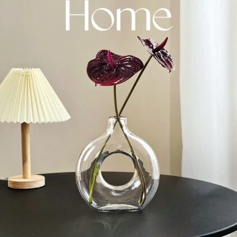 Glass Vase Geometric Hollow Circles Flower Vase Hydroponics Terrarium Doughnut Flower Arrangement  Home Decoration Accessories