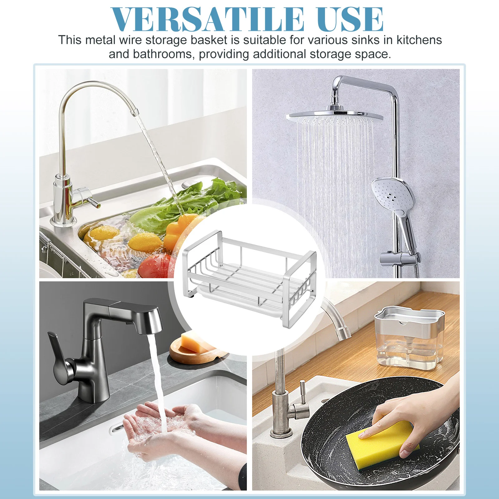 الفولاذ المقاوم للصدأ الإسفنج حامل بالوعة المطبخ المنظم لا الحفر تصميم بالوعة الإسفنج سلة استنزاف صينية طبق فرشاة رف المطبخ