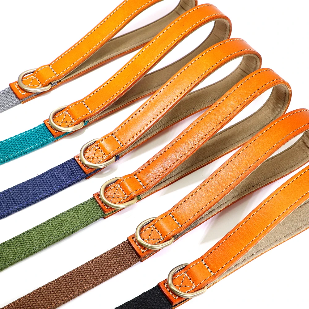 5ft Heavy Duty Nylon Dog Walking Leash, Durable Comfort Leather Handle Pet Training Lead, Anti-Pull Metal Clasp Walking Leashes view 3
