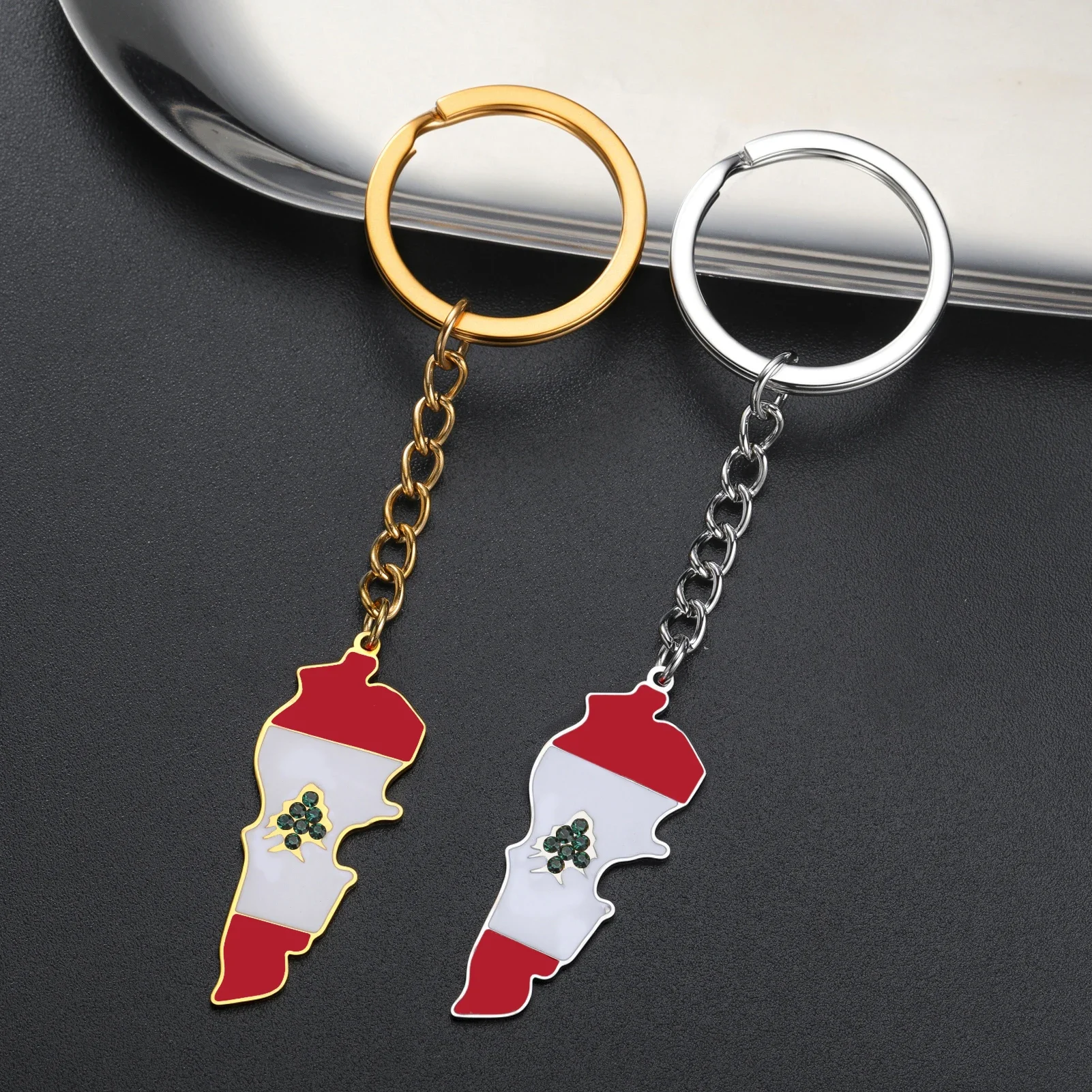 Cazador Lebanon Map Flag Enamel Keychain for Women Men Stainless Steel Cedar Tree Keyring Jewelry Bag Accessories Gift Wholesale