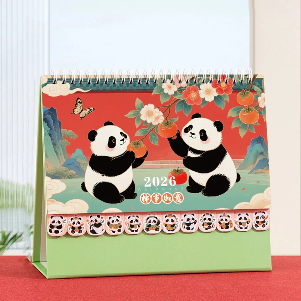 Calendario de escritorio de estilo chino 2026, encuadernación de bobina, calendario del año del caballo/Panda, indicador de fecha del mes, planificador de horario de dibujos animados