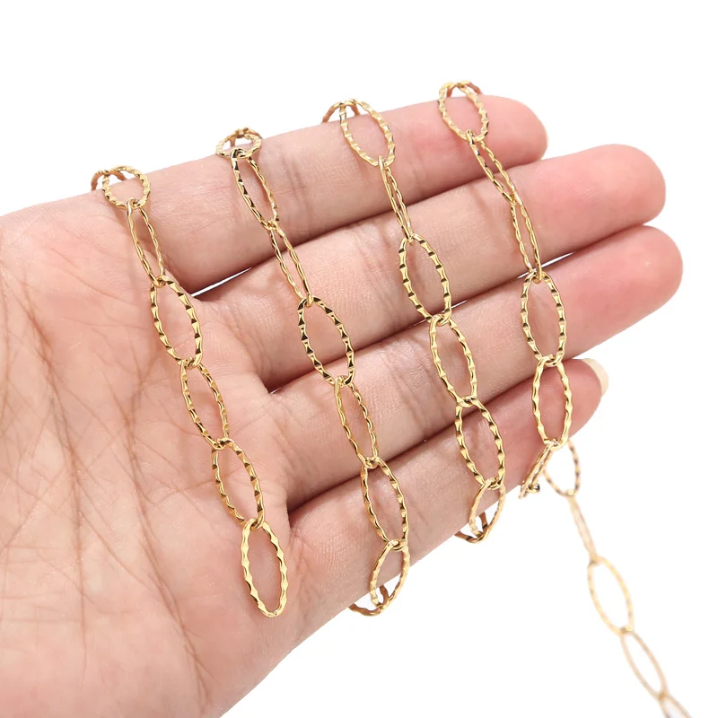 

3meters Stainless Steel Gold Plated 7mm width Oval Chain Textured Link Chain for Necklace Bracelet Eyeglasses Chain diy Jewelry