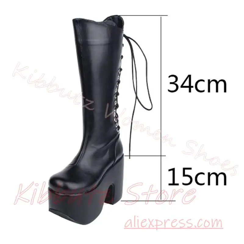 Platform Knee High Boots Women Chunky Sole Lace Up Rivet Punk Gothic Chunky Heel Goth Punk Streetwear Shoes Fashion Elegant New