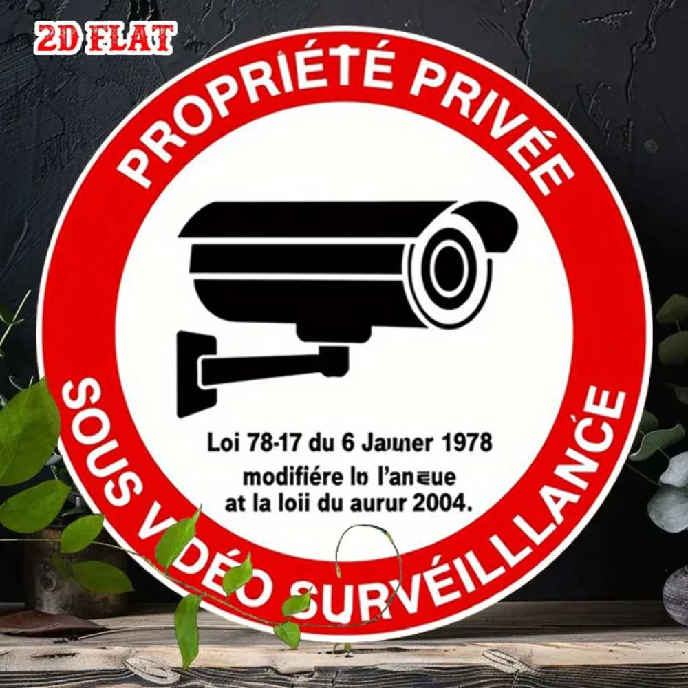 Vintage Security Camera Sign French Propriété Privée Metal Warning Notice for Home Garage Office Indoor Outdoor
