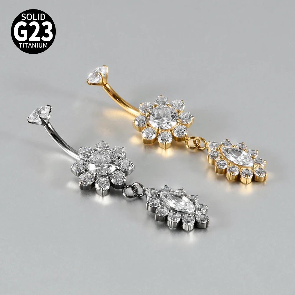 Titanium Carved Zircon Belly Button Stud, 1PC