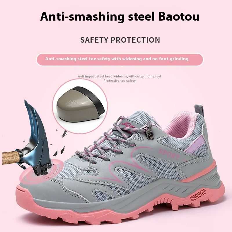 Work Boots Construction Safety Shoes Women Work Sneakers Anti-smash Anti-Punctur Non Slip Protective Shoes Steel Toe Shoes