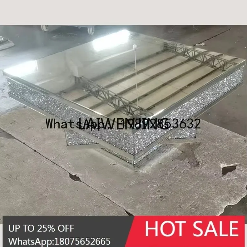 LYY light luxury rose gold 3D three-dimensional mirror rhinestone glass living room square coffee table