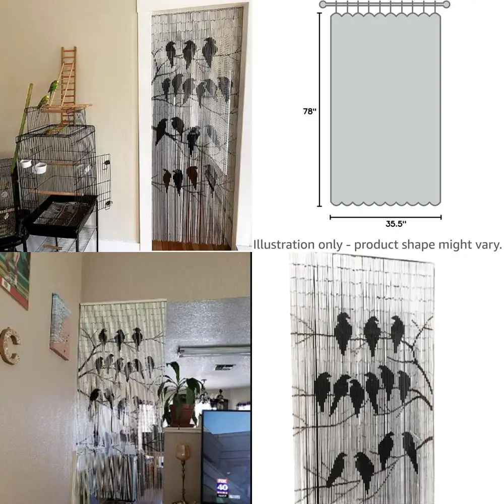 

Handcrafted Bird-Themed Bamboo Beaded Curtain, 35.5 x 78, for Doorways, Closets, and Room Dividers