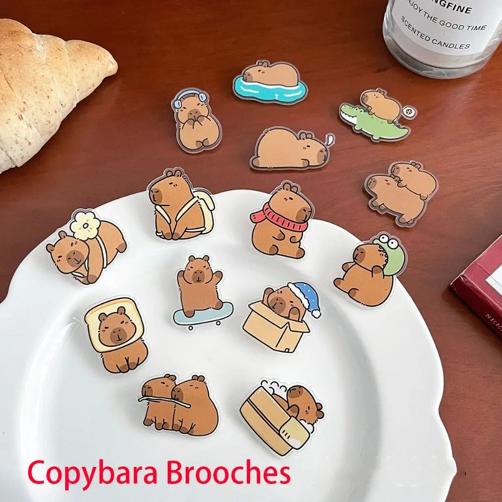 New Cute Cartoon Capybara Brooch Light Weight Multi Scenario Capybara Badge Acrylic Small Accessories Cartoon Brooch