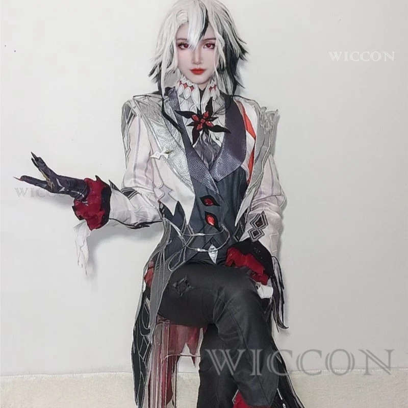 New Arlecchino Cosplay Costume Wigs Genshin Impact Fatui The Knave Arlecchino Uniform Eleven Fatui Harbingers Costume Outfit