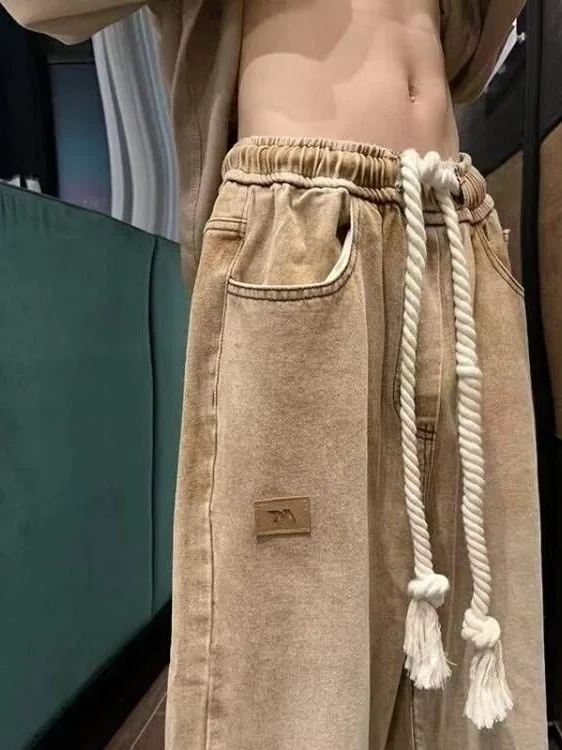 

Waed Denim Jeans Vintage Loose Casual Straight Leg High Street Sle Polyester Cotton Blend Four Seasons Wear Resistant