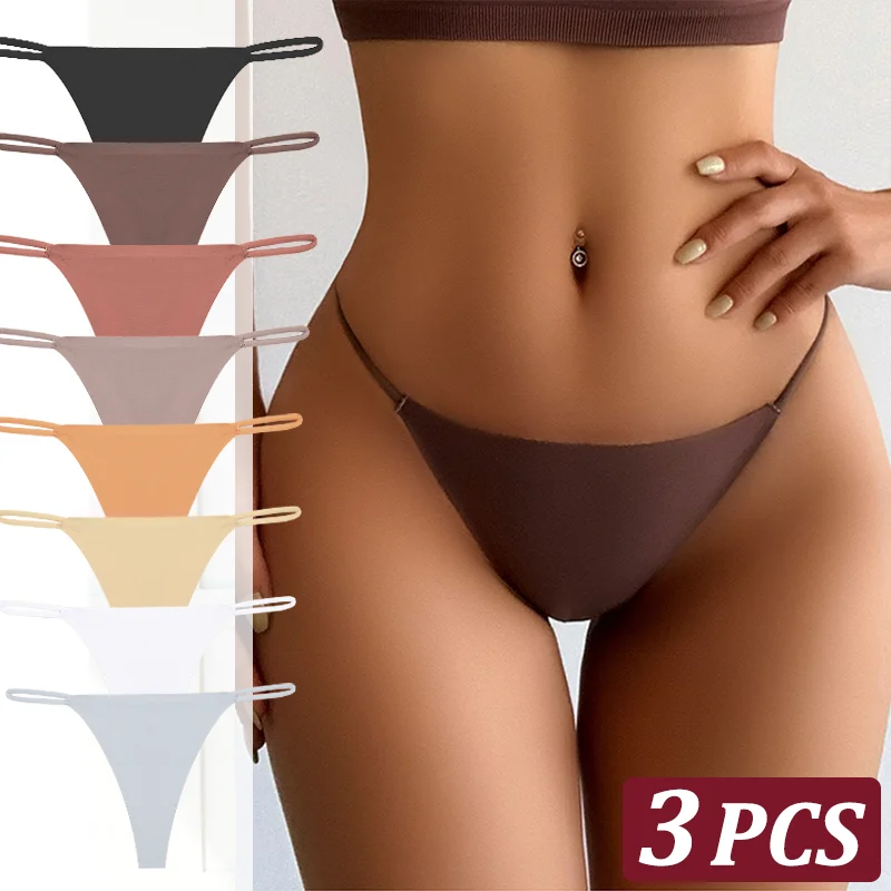 3PCS Seamless Thong Women Thin Strap Low Waist High Flexibility Panties  Underwear Ladies Briefs T-back Comfortable Women