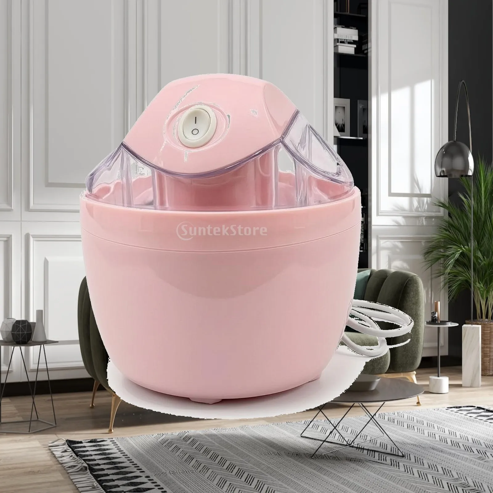 Ice Cream Maker with Transparent Lid, Mini Domestic Ice Cream Machine