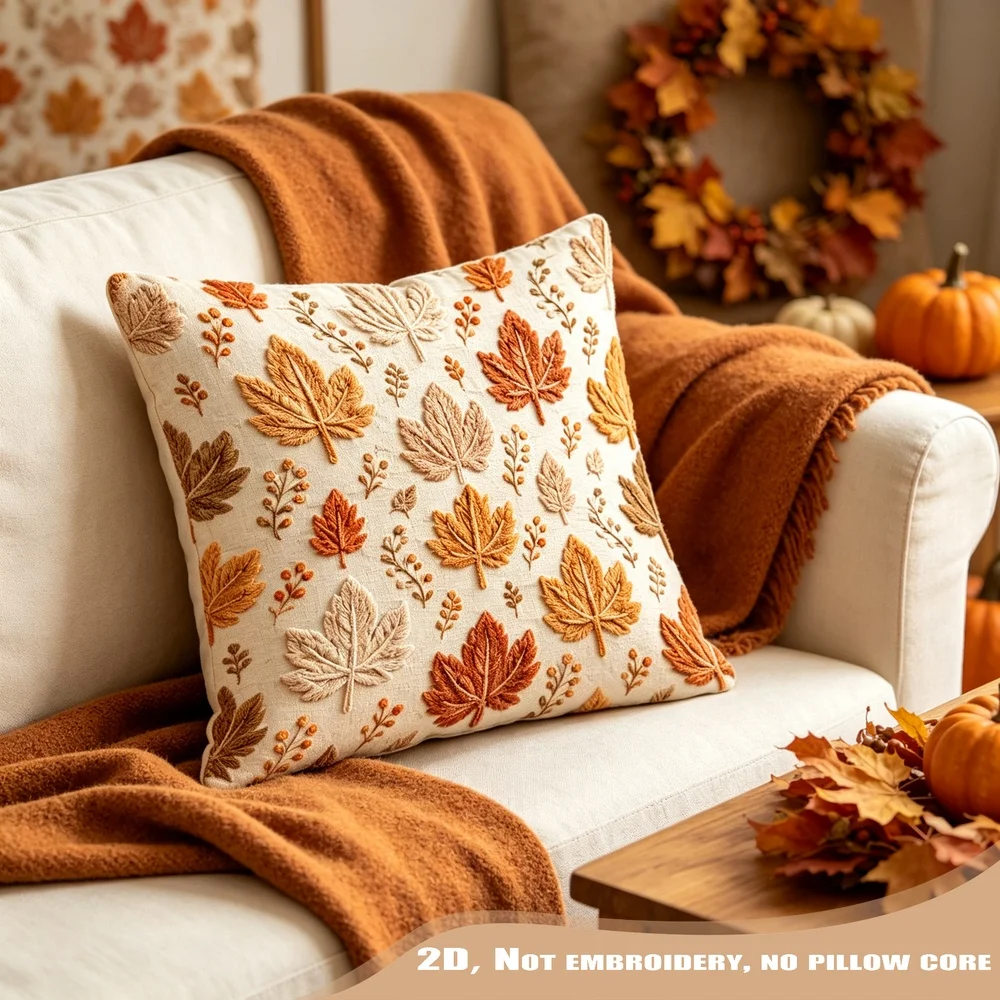 1PC Autumn Leaves Fall Foliage Pillow CoverPolyester Cushion Case for Sofa Couch Living Room Bedroom Home Decor