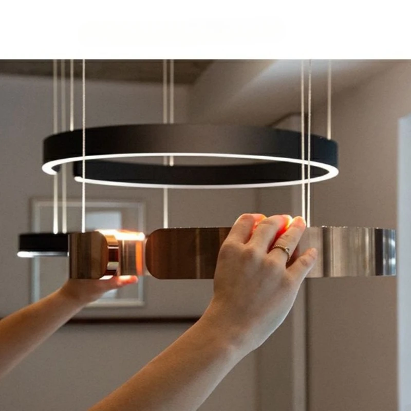 Imagem -06 - Moderno Criativo Circular Ferro Lustre Dimmable Led Lâmpada Pingente Mesa de Jantar Quarto Cozinha Home Decor Iluminação