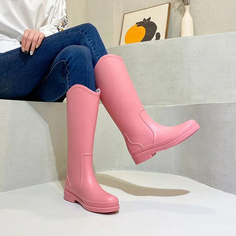 2025 women's rubber rain long boots plush lined warm non-slip waterproof outdoor platform shoes women's high boots Botas Mujer