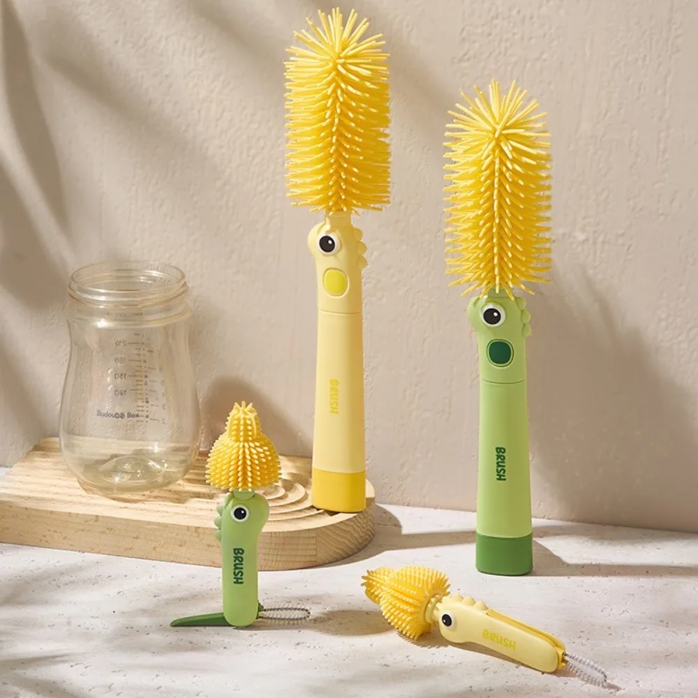 

2 шт./компл., набор для чистки детских бутылочек 3-в-1, силиконовая щетка для сосков с вращением на 360 градусов, многофункциональная щетка для детских бутылочек с длинной ручкой